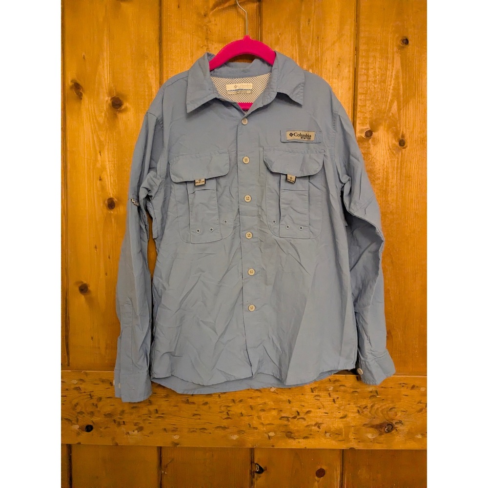 Columbia PFG Bahama Long Sleeve Fishing Shirt Kids Small Light Blue Button Down